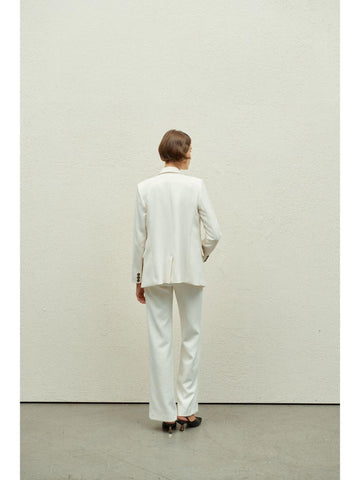 Dione Düz Kesim Beyaz Pantolon - Mahfelle