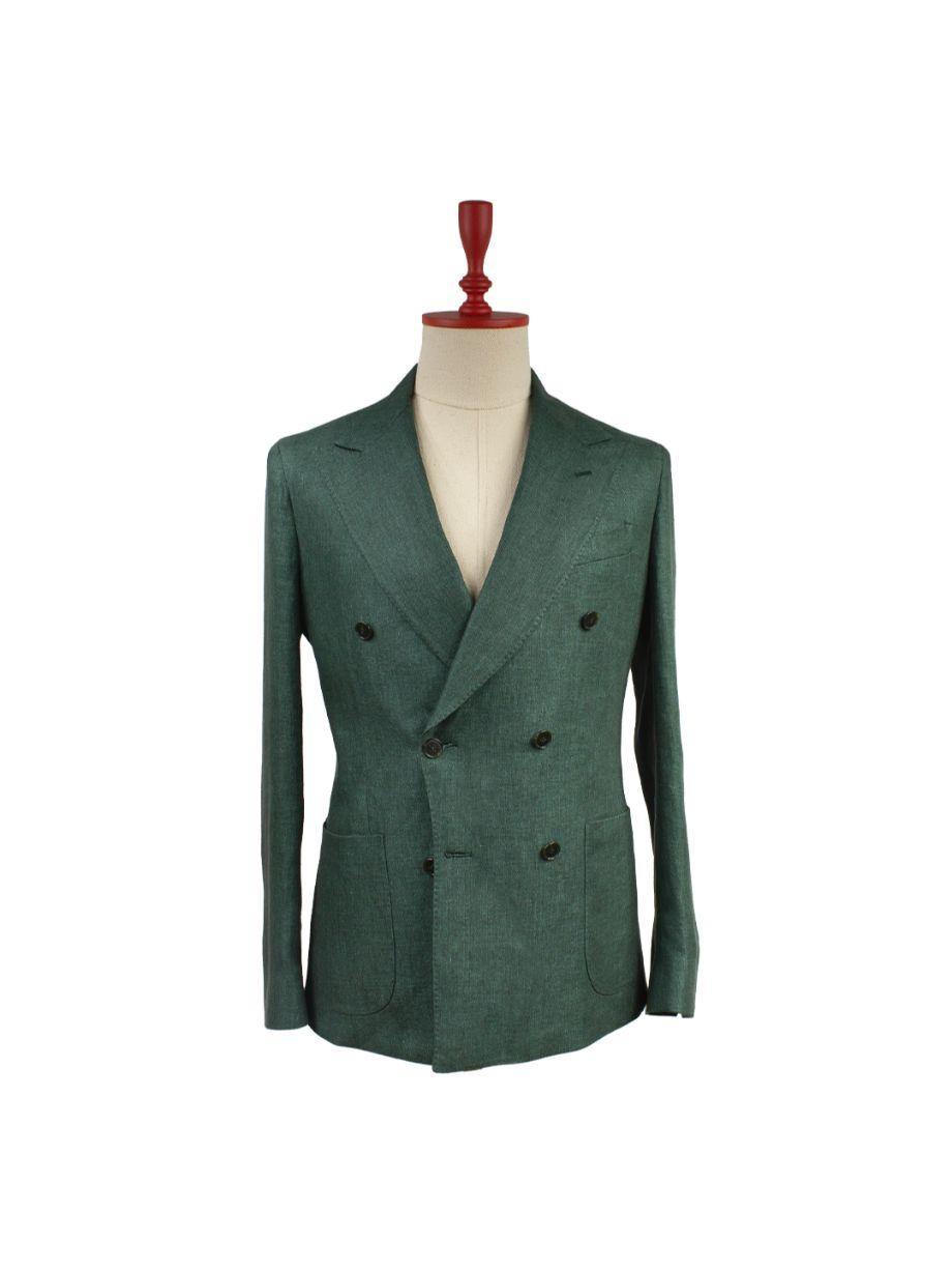 Kruvaze Yeşil Keten Blazer Ceket - Mahfelle