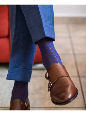 Orta Konç Royal Mattone Elbise Çorabı - Kırmızı Çizgili Mavi - Mahfelle